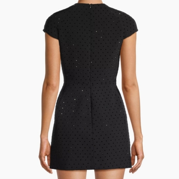 Toccin Kristen Structured Black Rhinestone Embellished Short Sleeve Mini Dress - Picture 4 of 11